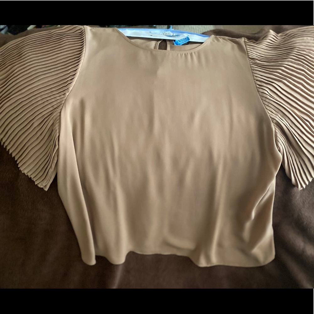 Tan Pleated Sleeved Blouse